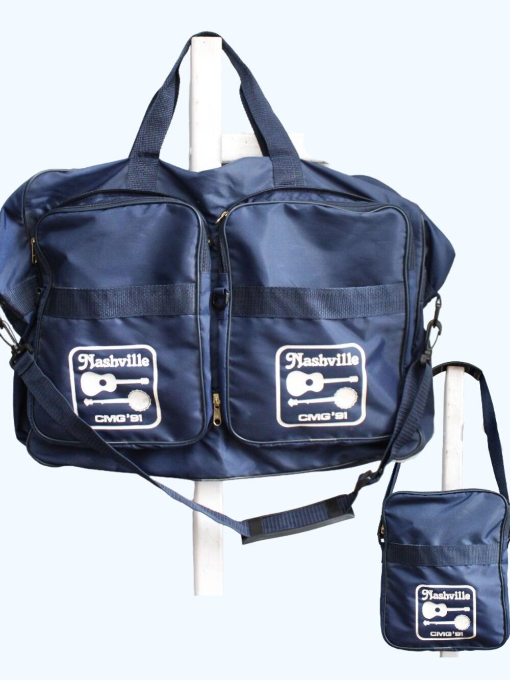 Nashville CMG '91 VTG Navy Blue Nylon Duffel Convertible Crossbody Bag Carry-On